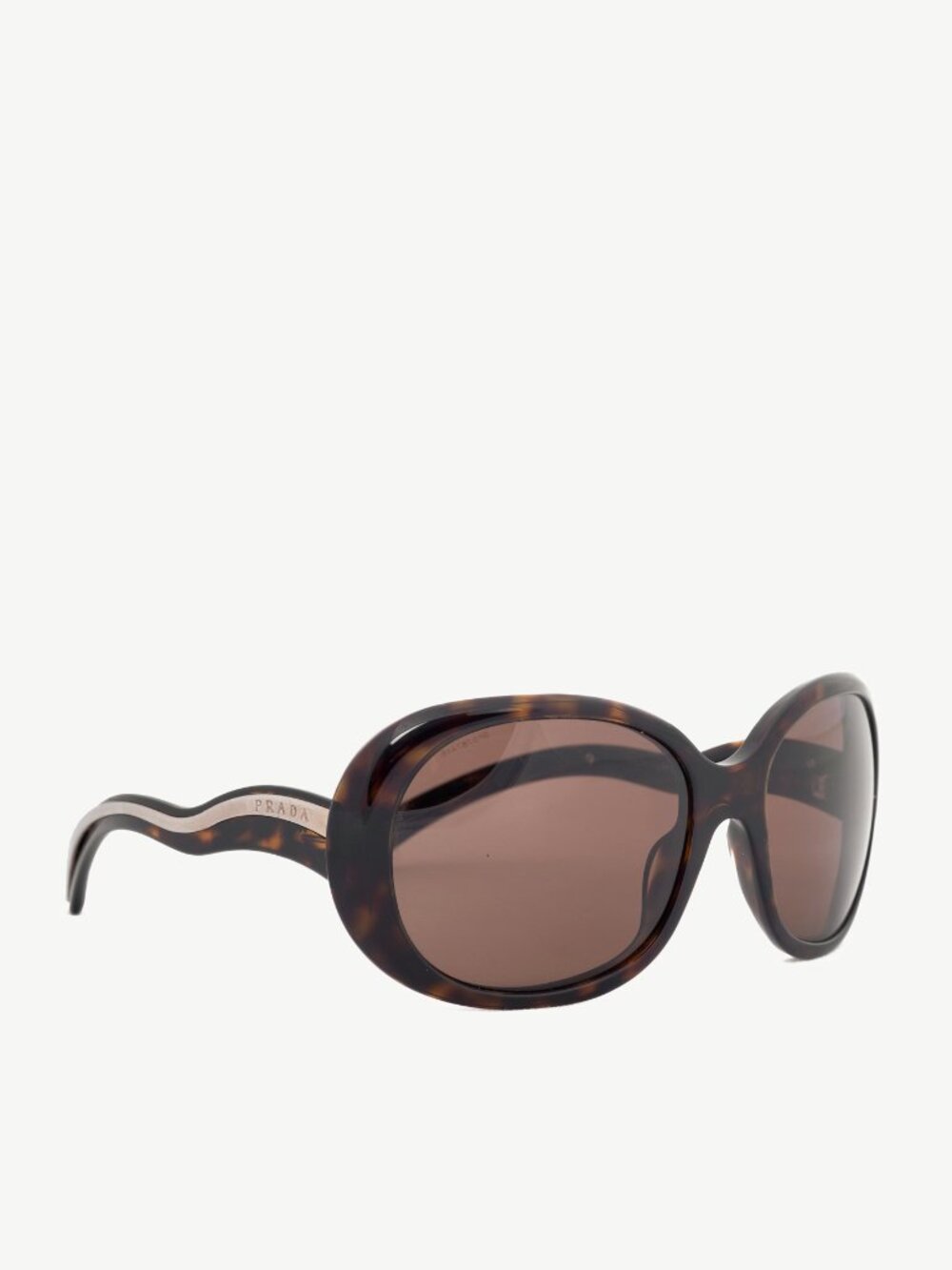 Prada SPR 08L Tortoiseshell Wavy-Arm Round Sunglasses